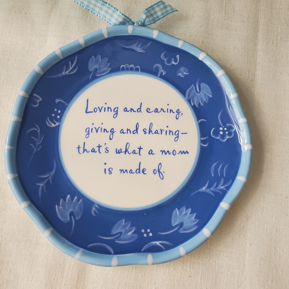 Loving Caring Sharing Mom 6"  Blue Floral Motto Wall Plate Hallmark 2003